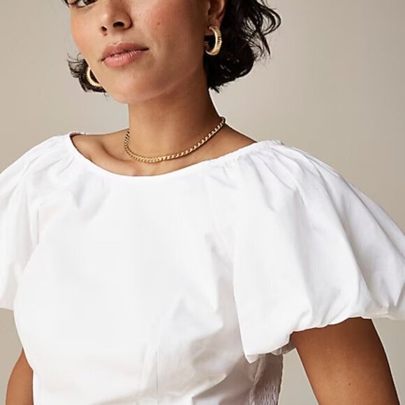 J. Crew Fitted Puff Short Sleeve Cotton Cropped Top White Size 8/M NWT - Picture 2 of 7
